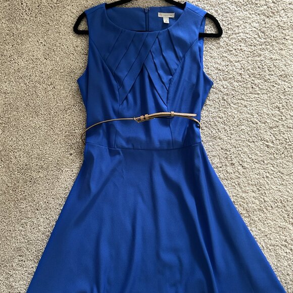 DB Dressbarn Fit & Flare Dress with Belt | vibrant, flattering, hard to find! - Picture 3 of 8